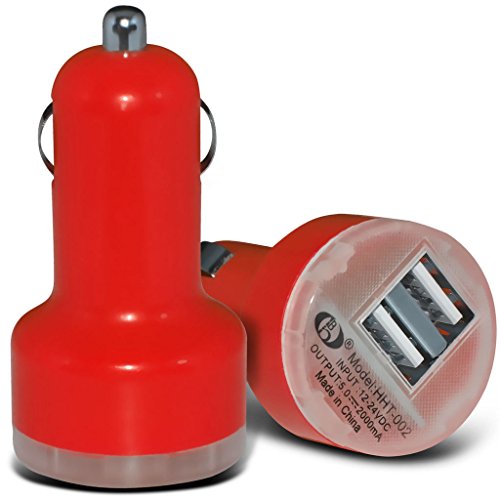 (Red) Zen Admire Glam Car Charger Dual USB Charging Port 2.1 Amp Bullet USB Charging By Fone-Case