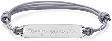 Merci Maman, Personalised Men's Sterling Silver Identity Bracelet, Light Grey Braid