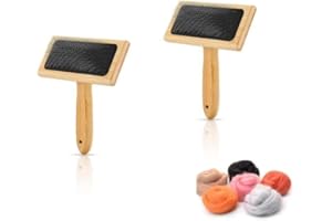 Yogtech Wool Carders for Felting - 2 Pcs Bamboo Handle Stainless Steel Pin Brushes - DIY Wool Blending Tool for Felt Crafts, Fiber Art, Spinning - Professional Grooming Kit