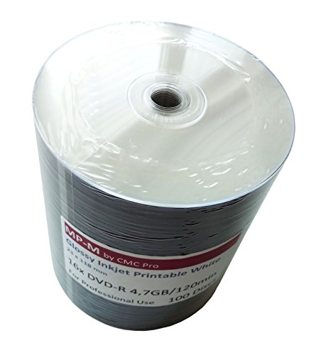 100er Spindel CMC Pro DVD-R Rohlinge 4,7GB 16x Glossy Wide Inkjet printable weiß, glänzende vollflächig bedruckbare weiße Oberfläche für Tintenstrahldrucker