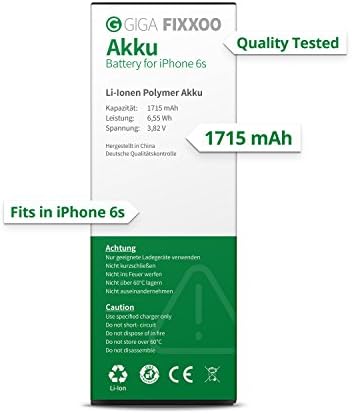 GIGA Fixxoo iPhone 6s Replacement Lithium-Ion Battery; High Performance, Great Capacity &amp; Full Apple Compatibility, Easy Repair Video Guide Installation DIY -  Single Unit, No Tool Kit.