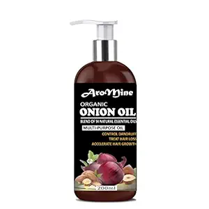 AroMine Premium Onion Hair Oil for Hair Growth - No Mineral Oil, No Silicones, 200ml