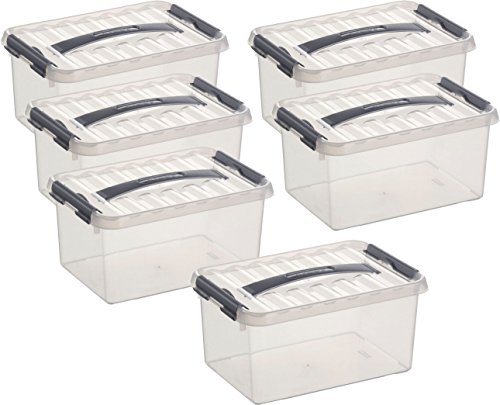 Aufbewahrungsbox - 6 Boxen à 6 Liter im Set / 30 x 20 x 14 cm mit Clic-Verschluss und Tragegriff