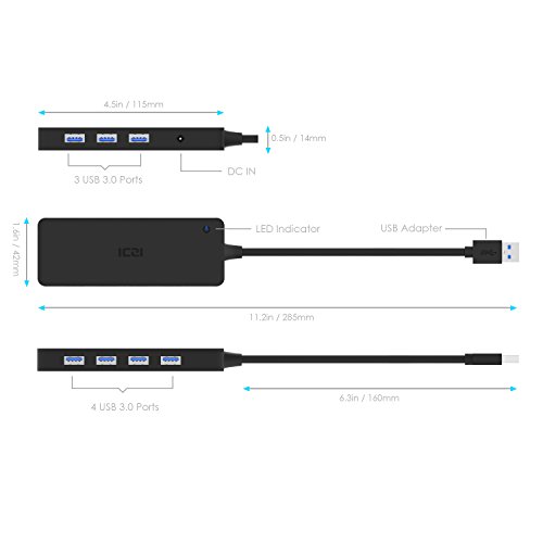ICZI USB 3.0 HUB, 7x USB 3.0 Ports, vernickelt Stecker, schlank Entwurf mehr dünn, für Apple MacBook, Mac Mini, MacPro, Windows Laptops und Ultrabooks, sowie PCs und weiteren USB 3.0 kompatiblen Geräten (Schwarz) - 3