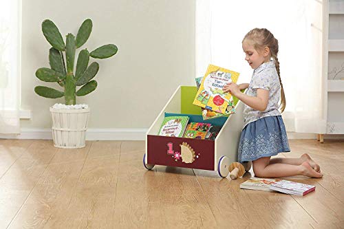 Labebe Etagère Bois, Etagère Rangement Enfant en 1 an Plus sur Le Design Hérisson Bleu, Bibliothèque Enfant des Roués 2-en-1 Utilisé comme Walker, Etagère Enfant/Petite Etagère Chambre