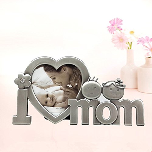 Pixnor Ich liebe Mom Metall Fotorahmen Bilderrahmen Foto Bild für Mütter Tag Brithday (Silber) - 2