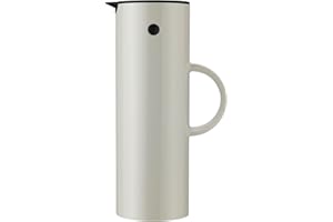 Stelton Thermos EM77 – Caraffa termica a doppia parete per bevande calde/fredde, teiera per tè e caffè con inserto in vetro, chiusura magnetica, tappo a vite, design vintage, 1 litro, sabbia