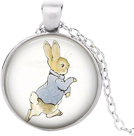 Movie Jewellery P Rabbit Portrait Glass Cobochon Pendant Necklace with Silver Tone Necklace - COSPLAY