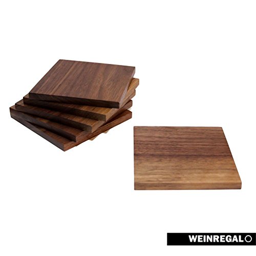WEINREGALO Untersetzer Nussbaum | 10 x 10cm für Gläser aus Holz - 6er Set - Glasuntersetzer für Tisch und Bar