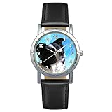 Timest - Border Collie Hunde Motiv Damenuhr mit Lederarmband in schwarz Rund Analog Quarz SAAmy