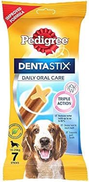 Pedigree Dentastix Medium Breed (10-25 kg) Oral Care Dog Treat, 180g Weekly Pack (7 Chew Sticks)