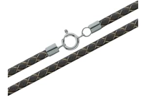 Minoplata Cordon de Piel marrón Trenzada 4mm con terminal de Plata de 45cm