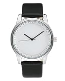 JSDDE Uhren, Einfach Armbanduhr Matt Silber Gehäuser Quarzuhr PU Leder Analog Uhr,Schwarz