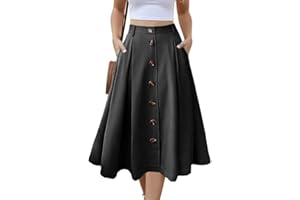 Alaster Queen Women's Long Pleated Skirt Ladies Midi High Elasticated Waist Flowy Pockets Skirt for Women UK