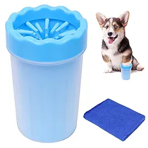 LZYMSZ Pet Foot Washer, Portable Dog Paw Brush Cup, Soft Silicone Outdoor Brush Cup with Towel for Dirty and Muddy Paws, Cat & Dog Bath & Grooming( Blue)