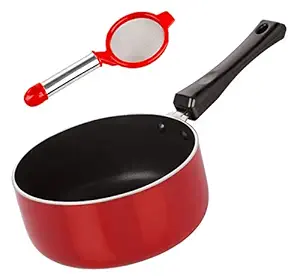 Nirlon Non-Stick Gas Compatible Sauce Pan with Free Tea Stainer