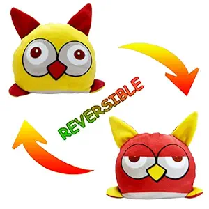 ANICOZ Reversible Owl Plush Stuffed Plush Soft Toy for Baby Girl Kids Boys - 25 cm, Red and Yellow, 1 Pieces