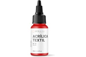 Arts & You Pintura Acrílica Textil 60ml Ideal para pintar Ropa y Tejidos | Pintura Fluida para manualidades en tela | Adhesión en Tejidos muy duradera (13 Rojo)