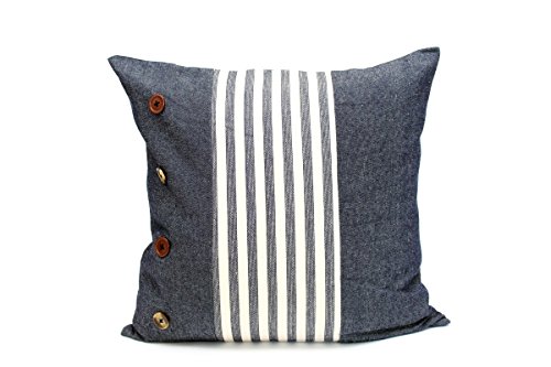 Kissenbezug Hugo 40x40cm Sofa Kissenhülle Retro maritim Vintage Jeans Optik blau weiß gestreift Knopf Knopfleiste Knöpfe Nostalgie Kissen Dekokissen
