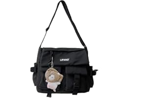 TIAASTAP Torba listonoszka urocza torba kawaii z wisiorkiem, japońska torba szkolna, estetyczna torebka ITA, dla nastoletnich dziewcząt, Czarny, 310*260*100mm/12.2*10.2*3.11in