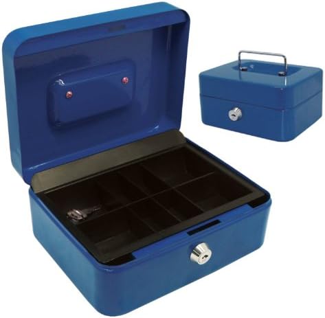 Bond Hardware® 6" Blue Steel Petty Cash Box Money Box Money Bank Safe Deposit Tin