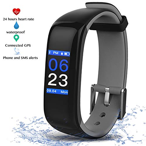 Fitness Tracker Pulsera Inteligente Monitor con Pantalla Táctil en Color,Monitor de Latido del Corazón,Monitor de Sueño,Notificación/Podómetro,Reloj Inteligente con Bluetooth para Android y iOS (Gris)