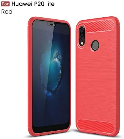 TH000 Carbon Fiber Back Design Cover for Huawei P20 Lite Case Soft Rubber Full Range Protection Slim-Fit Hybrid Case Cover for Huawei P20 Lite Case (red)