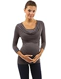 PattyBoutik Mama Scoop Cowl Neck 2 in 1 Style 3/4 Sleeve Nursing Maternity Knit Tunic Top