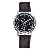 LoveLeiter Herren Mode & Freizeit Quarzuhr,Männer mit braunem Schwarz Lederband großem Schwarzes Zifferblatt Armbanduhr wechselbarem Lederarmband im zeitlosen Industrial-Look