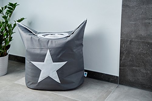 STORE.IT 671985 Wäschetasche, Wäschekorb, Wäschesammler, Aus reißfestem Polyester, grau mit weißem Stern - 3