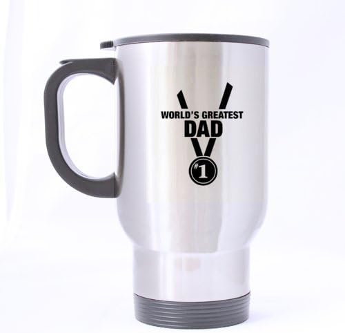 Sweet WORLD'S GREATEST DAD #1 Medal Design Stainless Steel Travel Coffee/Tea Mugs Sliver 14 Ounce Father's day gift by Sweet Home Mug