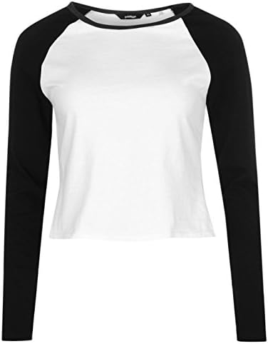 Golddigga Womens Crop Long Sleeve T Shirt Tee Top Crew Neck Cotton Block Colour Black/White 8 (XS)