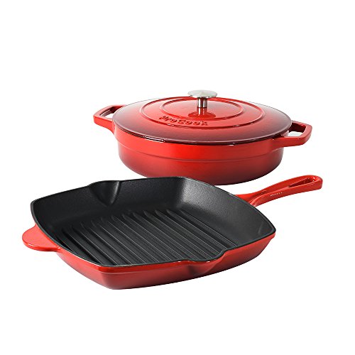 Preisvergleich Produktbild ProCook / Kochgeschirrset aus Gusseisen / induktionsgeeignet / emailliert / 2-teilig / in schattiertem Rot