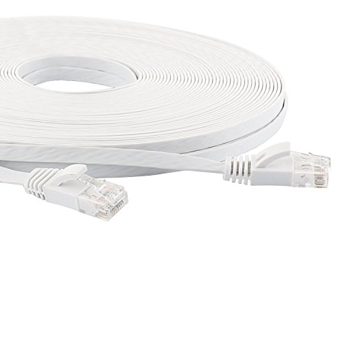 Cat 6 Ethernet Cable White 100ft (At a Cat5e Price but Higher Bandwidth) - Flat Internet Network Cable - Cat6 Ethernet Patch Cable Short - Cat6 Computer Cable With Snagless RJ45 Connectors