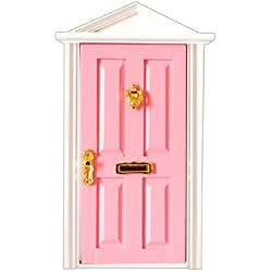 Juguetes Juegos Casas de muñecas Miniatura Puerta de Madera con Herrajes 4 Panles Cima Apuntada - Rosa
