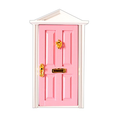 Juguetes Juegos Casas de muñecas Miniatura Puerta de Madera con Herrajes 4 Panles Cima Apuntada - Rosa