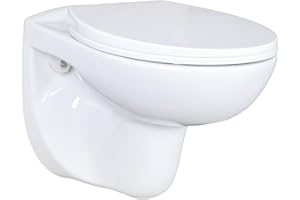 AQUA BLUE Belvit Hänge WC spülrandlos, Wand WC Tiefspüler, Softclose WC Sitz aus Duroplast, waagerechter Abgang, glatte Sanitärkeramik, 35x37x55 cm, einfache Wandmontage, Weiß