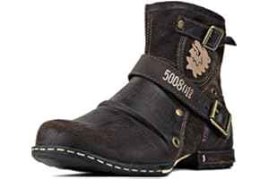 COWSDELLA Stivali da uomo in pelle con suola in gomma Stivali da Moto da Motociclista Cowboy con cerniera Chukka Stivaletti Classico CD-5008-1-D