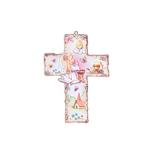 Taufkreuz Kinder-Kreuz Kinderzimmer Mädel betend mit Schutzengel