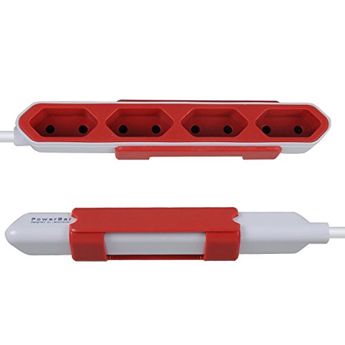 Allocacoc 4 x Verteiler PowerBar Reiseadapter Steckdosenleiste mit 1.5M Verlängerungskabel Power Strip Steckdose 220-240V Schuko, Rot - 7