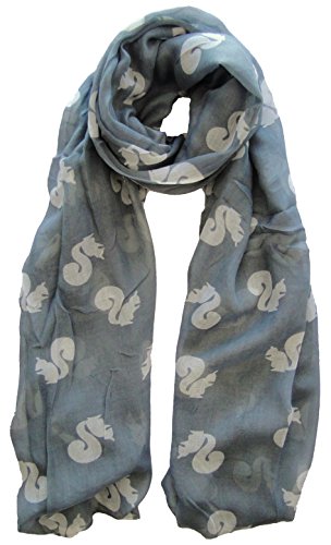 Grey &amp; White Squirrel Print Scarf Animal Ladies Fashion Scarves