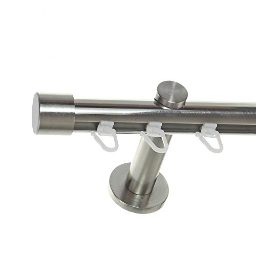 Innenlauf Gardinenstange Edelstahl Look 20mm Wandträger 1-läufig Kappe, Länge wählbar H30 E30, Länge:200 cm