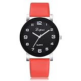 squarex Uhren für Damen Business Classic, die Armbanduhr lvpai Damen-Armbanduhr Casual Leder Band Quarz Analog Armbanduhr, Damen, rot, AS Show