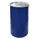 Tonneau, baril, fût métallique bleu 120 Lavec couvercle et anneau de serrage (23022)
