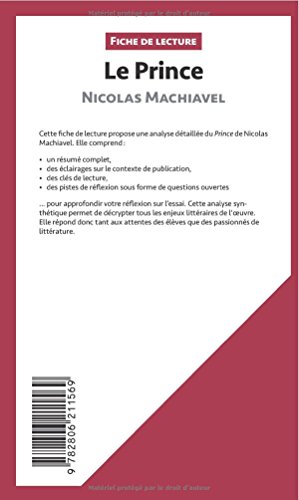 Book's Cover of Le Prince de Nicolas Machiavel (Fiche de lecture): Résumé Complet Et Analyse Détaillée De L'oeuvre