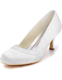 Elegantpark A0718 Mujer Talón Medio Fiesta Zapatillas Rhinestones Satén Nupcial Zapatos De Boda