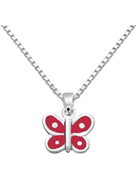 Smykkeline Mädchen-Kette mit Anhänger Schmetterling Rot 925 Silber rhodiniert Emaille - 16223203