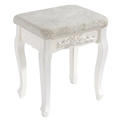 WOLTU MB6015cm Tabouret pour coiffeuse,Sièges de coiffeuse,maquillage selles,Laqué blanc tabouret de vanité,Tabouret Landhaus,ottomane,Bois MDF,tabouret pour dressing,Baroque,Crème Blanc