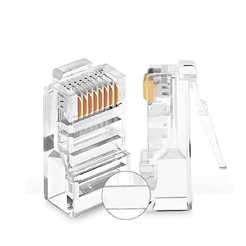 KeCool Conector de Red CAT6 RJ45 Conector UTP Modular 8P8C Conectores de crimpado de Cable Ethernet Enchufe Plateado Oro de LAN de Cabeza cilíndrica - 25 Piezas Transparente