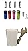 Produktbild Origineller Keramik-Becher Kaffeetasse Handwerker Tasse mit Werkzeug-Griff Rohrzange + 4 Pad Dosen Metallic + 4 Padheber